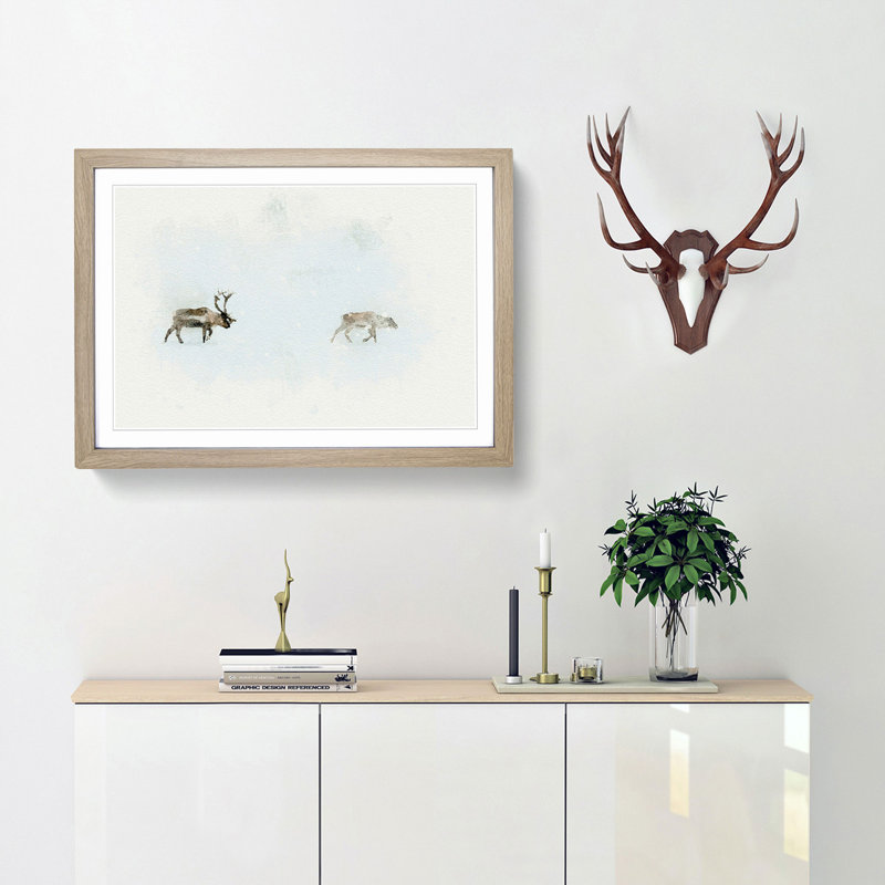 Reindeer in Abstract - Picture Frame Graphic Art Print, 48cm H x 65cm W x 2cm D, Oak Framed