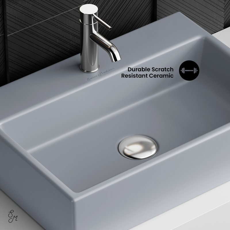Claire 20 Rectangle Ceramic Vessel Sink, Matte Gray
