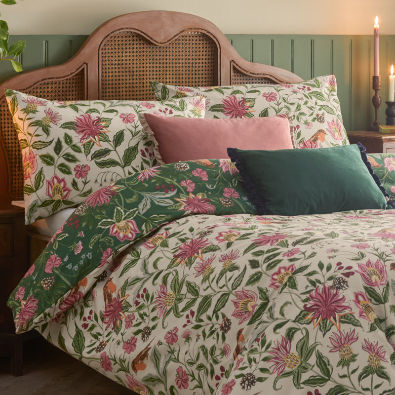 Cotton Blend Floral Duvet Cover Set with Pillowcases Included, Kingsize