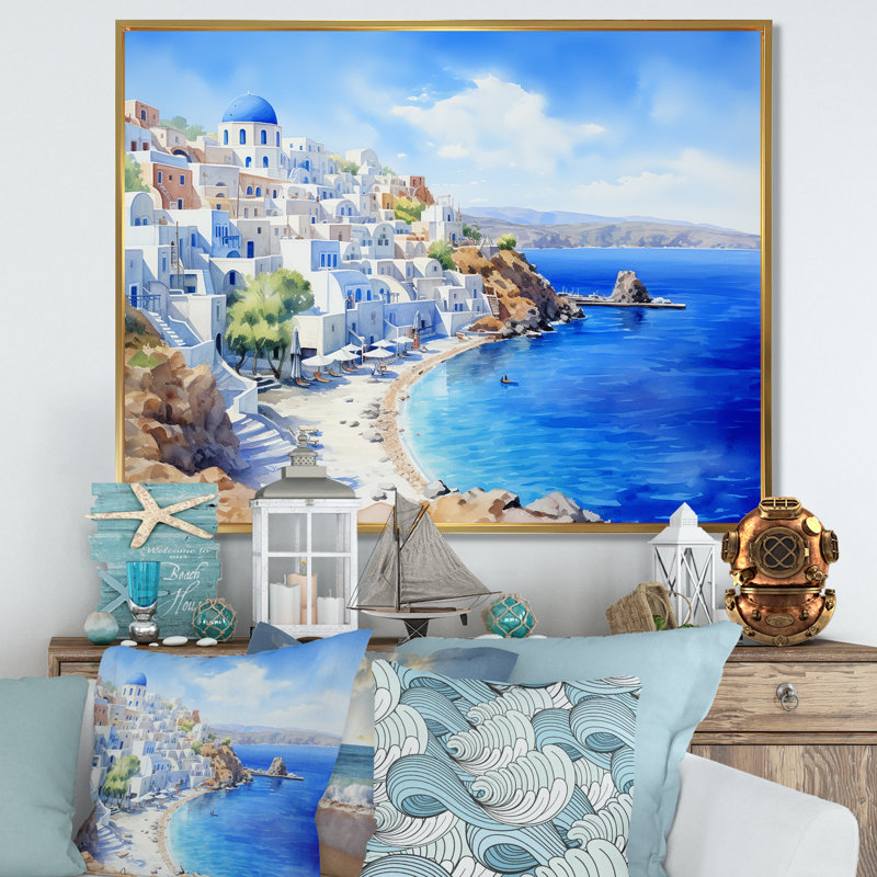 Santorini, Grèce, sérénité - Grèce, art mural, Cadre flottant doré, H 34 po x l 44 po x P 1,5 po