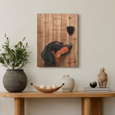 «Dog Au Vin Dachshund», affiche vintage sur bois