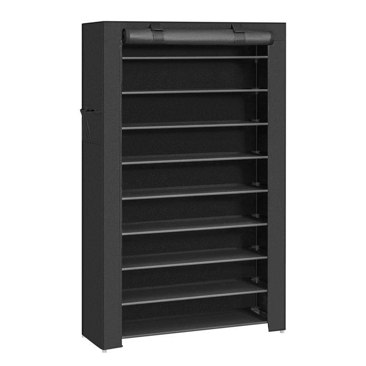 Erone Shoe Rack Storage Organizer , 28 Pairs Portable Double Row with Nonwoven Fabric Cover Shoe Rack Cabinet for Closet (Black)