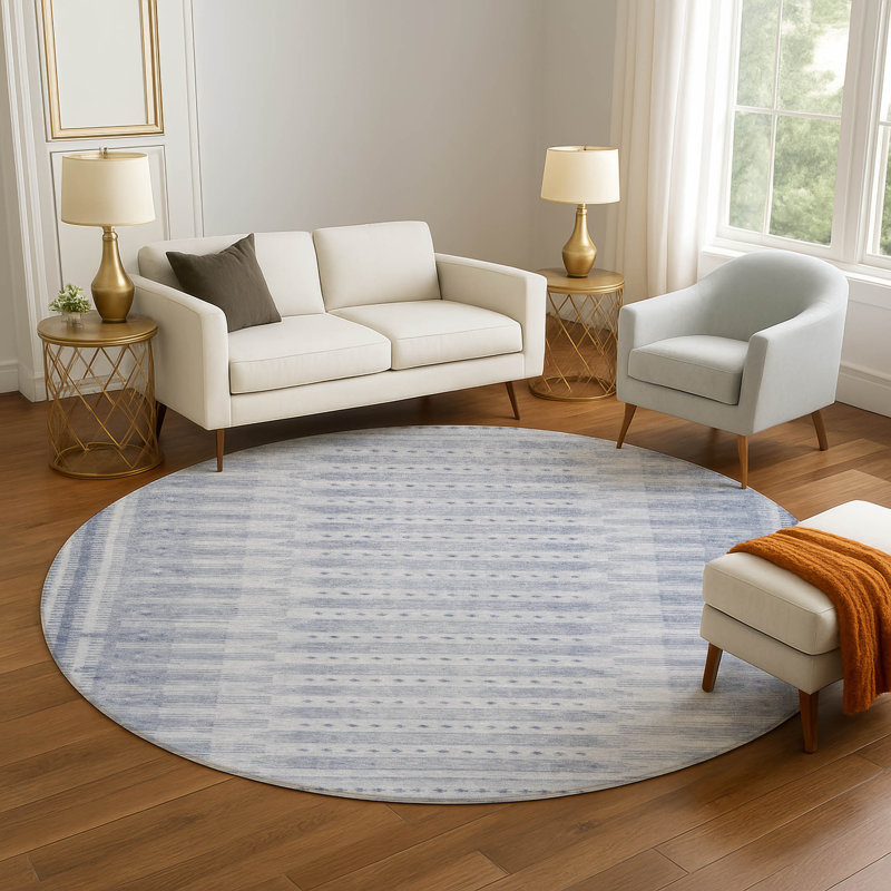 Premium Machine Washable Mayfield Border Rug, Round 8'