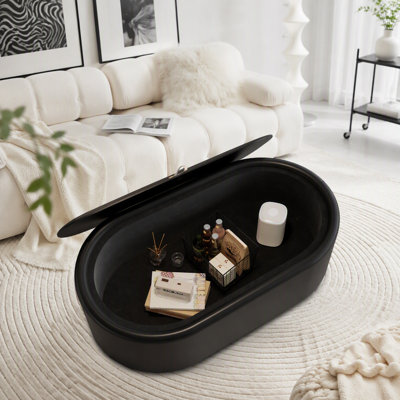 Table basse ovale avec rangement dissimulé