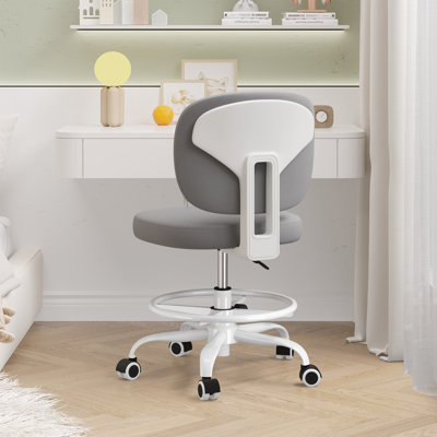 Chaise de bureau sans accoudoirs, chaise de bureau haute à hauteur ajustable et repose-pieds, chaise de bureau ergonomique à dossier moyen pour salle d'art, bureau ou maison