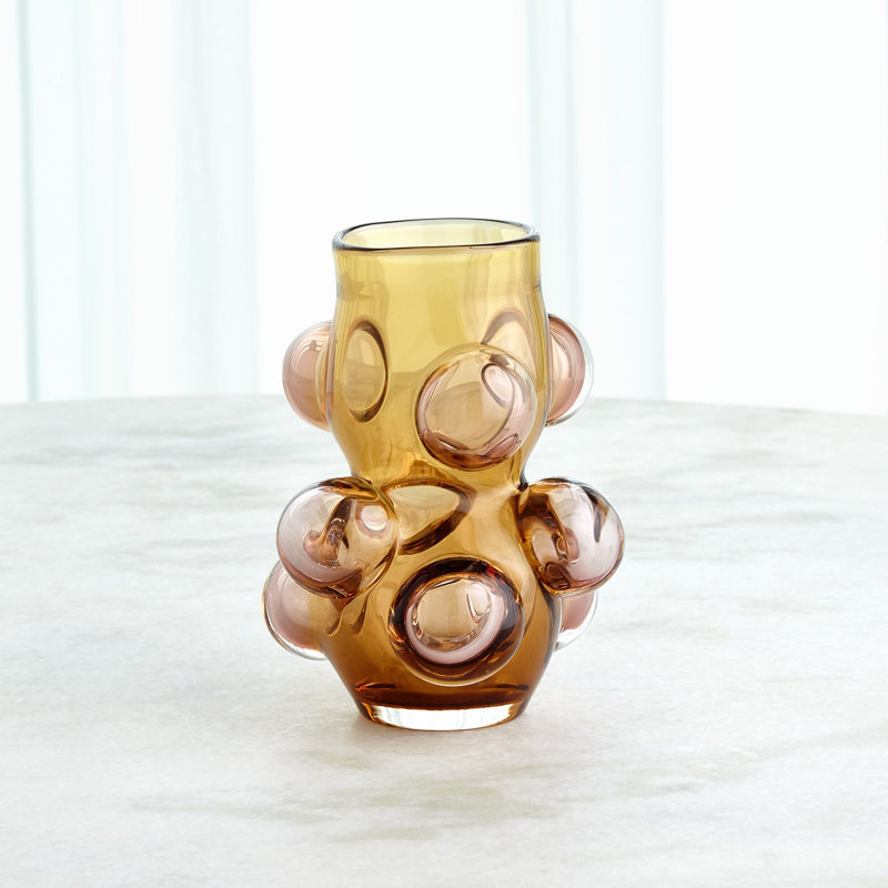 Bubbled Handmade Glass Table Vase, 9.25" H x 7.25" W x 7.25" D