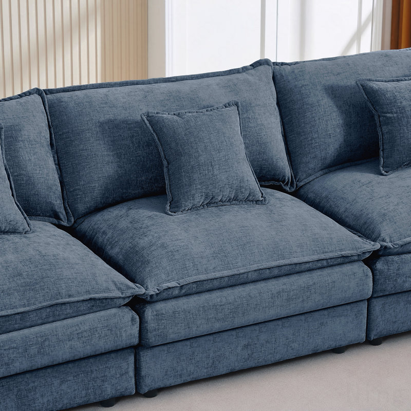 130.7" U-Shaped Modular Sectional Sofa, Chenille Fabric with Ottoman - Blue, Blue