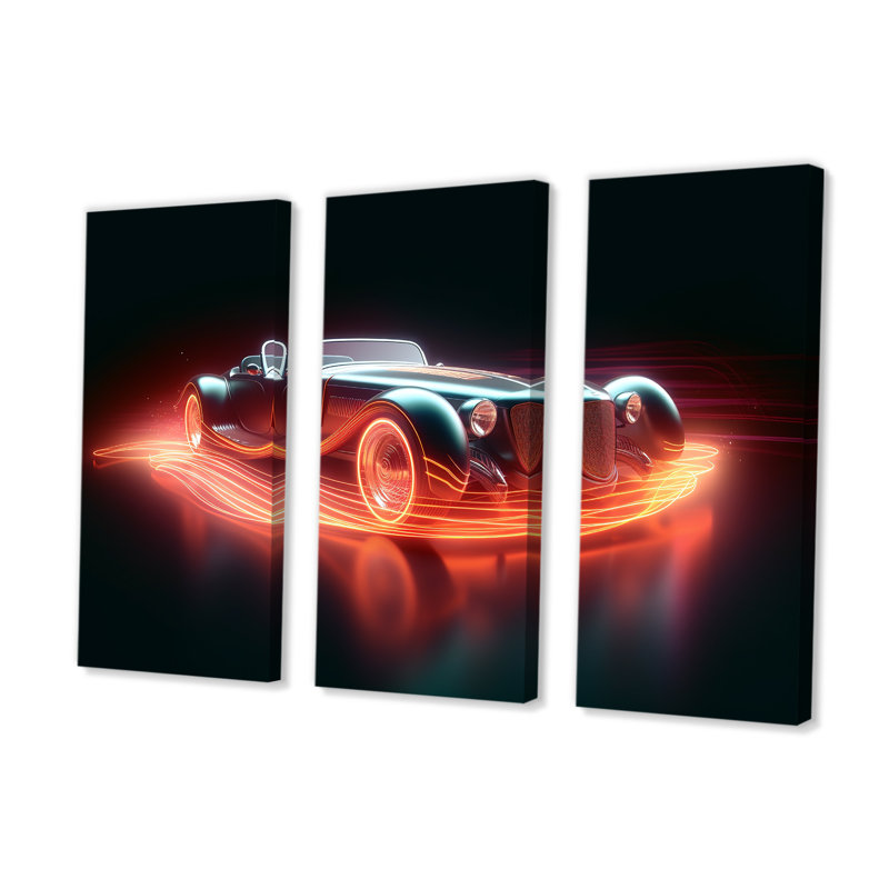 «Neon Light Strips Roadster - Classic Cars», ensemble de reproduction d'art mural, H 40 po x l 60 po x P 1 po