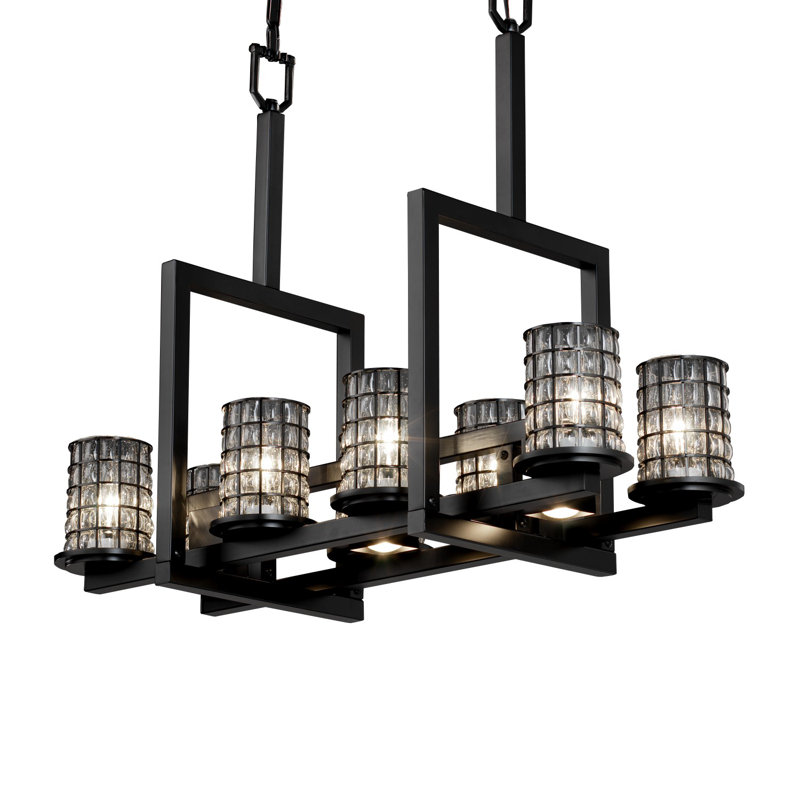 8 - Light Dimmable Chandelier, Matte Black, Swirl with Clear Bubbles