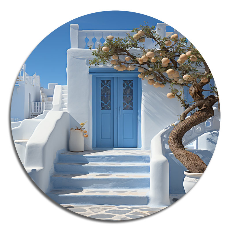 Grèce, harmonie cycladique I - paysages d'art rond en métal, H 36 po x l 36 po