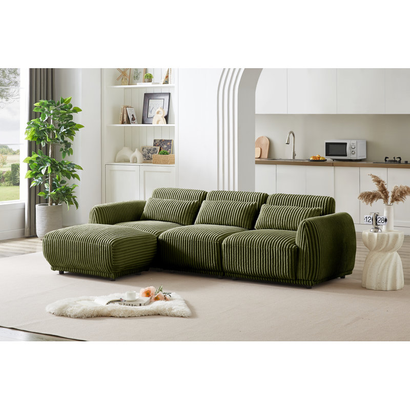  Latitude Run® 4 - Piece Upholstered Sectional - Ideal for Living Room, Comfortable and Stylish - Green Corduroy