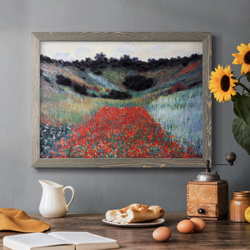 «Poppy Field In Giverny» par Monet, reproduction d'art sur toile, Encadré gris, H 26 po x l 38 po x P 1,5 po