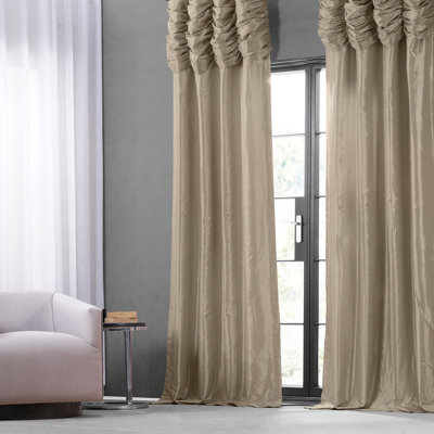 Ryker Ruched Solid Faux Silk Taffeta Room Darkening Curtains for Bedroom & Living Room Curtains - Single Panel Drapes