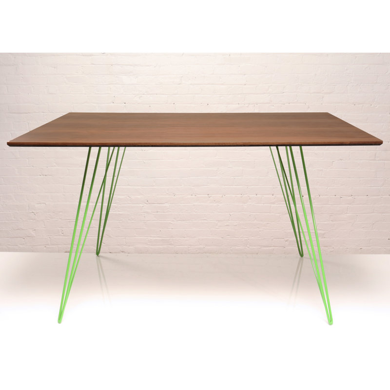 Williams Extendable Walnut Metal Base Dining Table, Green, 30'' H x 46'' L x 40'' W, Walnut