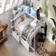 Structure de lit d'angle simple avec bibliothèque et 2 tiroirs de rangement sous le lit, lit moderne avec éclairage à DEL et station de charge, interchangeable gauche et droite, blanc-602236372