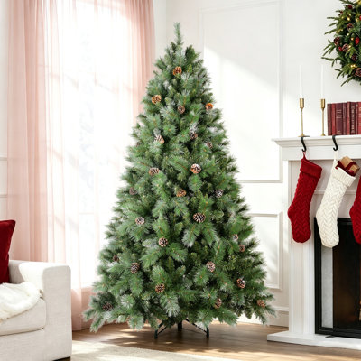 Pre-Fluffed Frosted Christmas Tree with Pine Cones