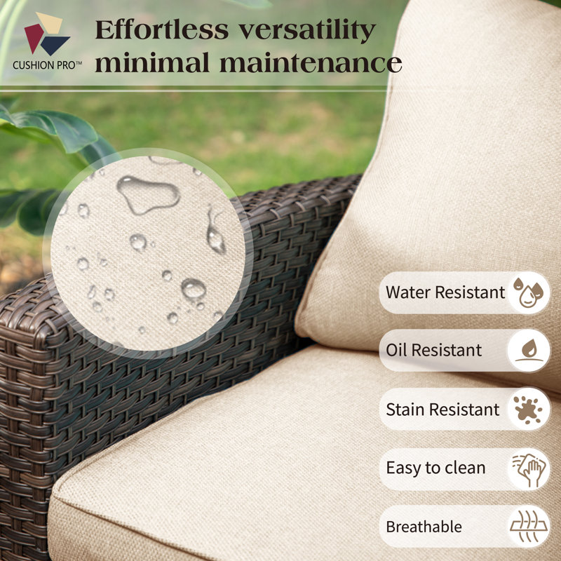 Repose-pieds d'extérieur avec coussin Gerburg, Beige