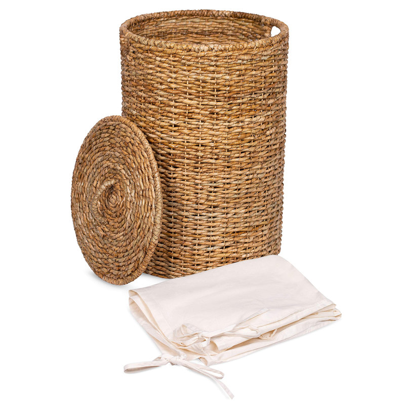 BirdRock Home Seagrass Laundry Hamper with Lid & Liner - Handwoven Round Basket with Handles (Natural), Natural