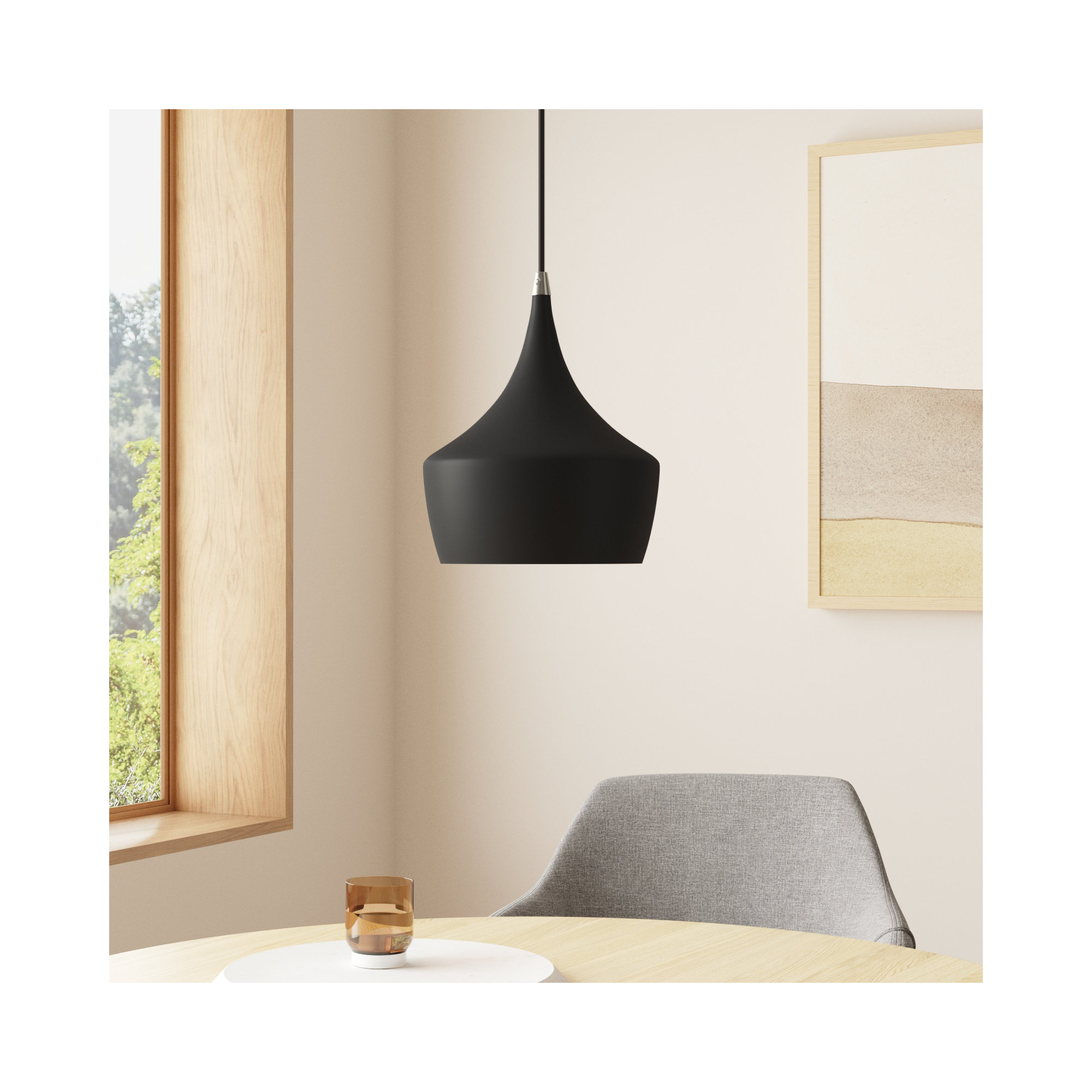 Schultz Single Light Metal Dimmable Pendant, Black