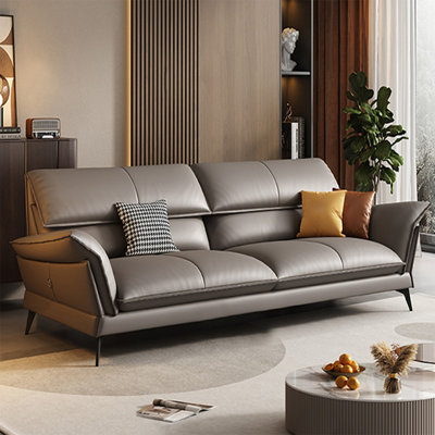 Gray Genuine Leather Standard Sofa cushion couch