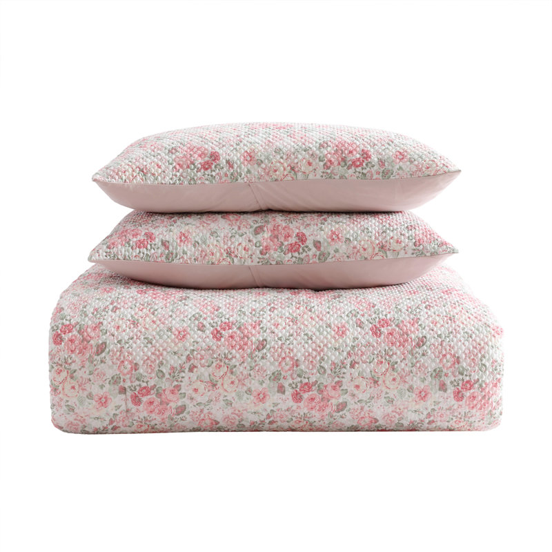 Laura Ashley Quartet Pink Reversible Easy Care Dorm Bonus Bed Set, Full Comforter + 7 Additional Pieces