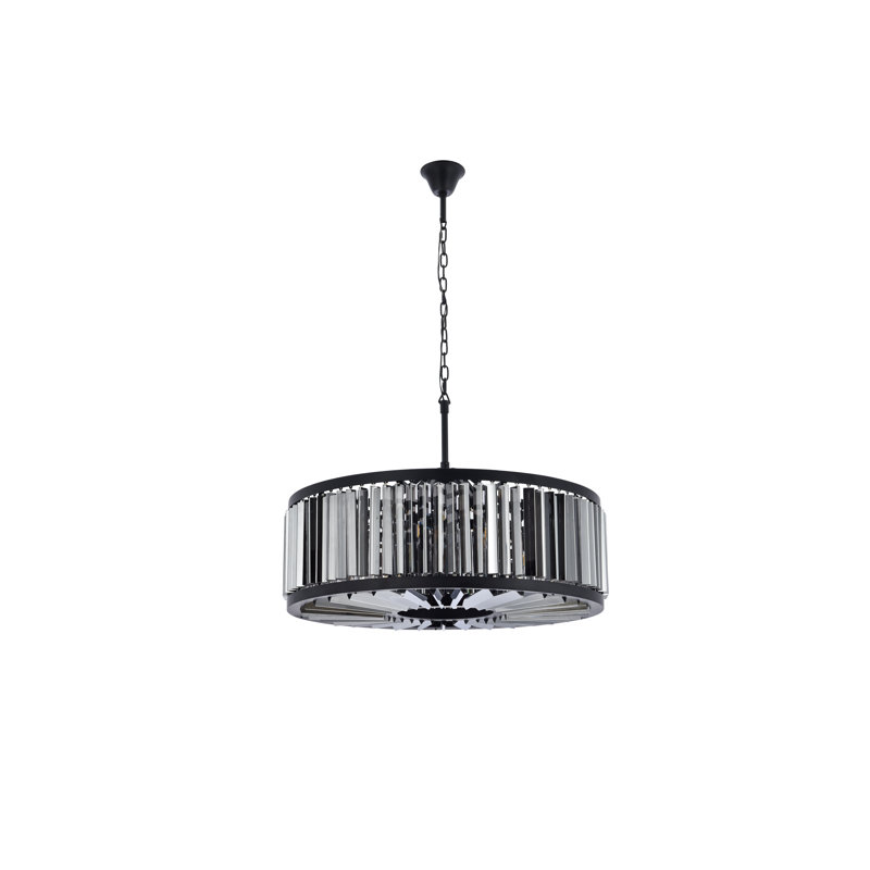 Lustre cylindrique unique et remarquable à 10 lumières Dorinda, Brun moka, Ombrage argent (gris)