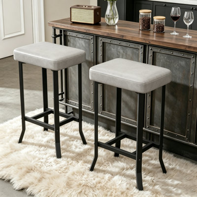Counter Height Bar Stools Set of 2/4, Upholstered PU Leather Saddle Bar Chairs with Metal Legs, Space-Saving Kitchen Island Stools with Footrest