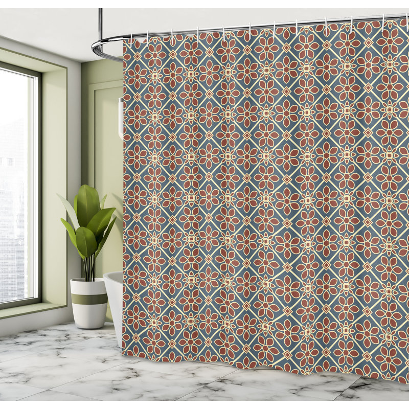 Geometric Shower Curtain with Hooks Included, 70" H x 69" W