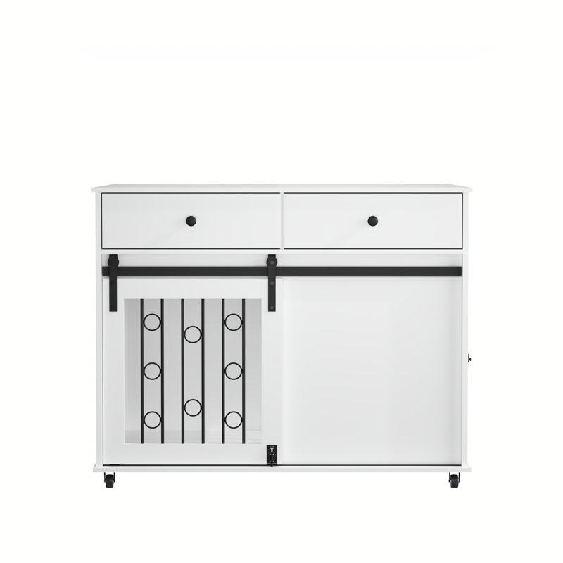 Élégante table de bout coulissante pour porte de grange avec tiroirs doubles et roues verrouillables