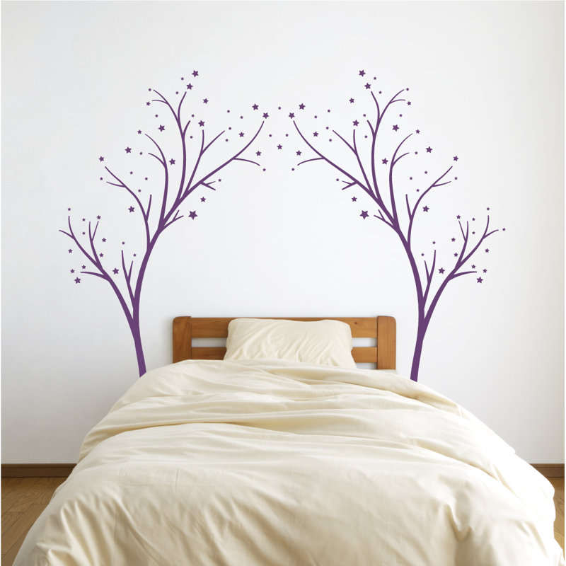 Décalcomanie murale arbres étoiles, H 80 po x l 99 po x P 0,01 po, Violet