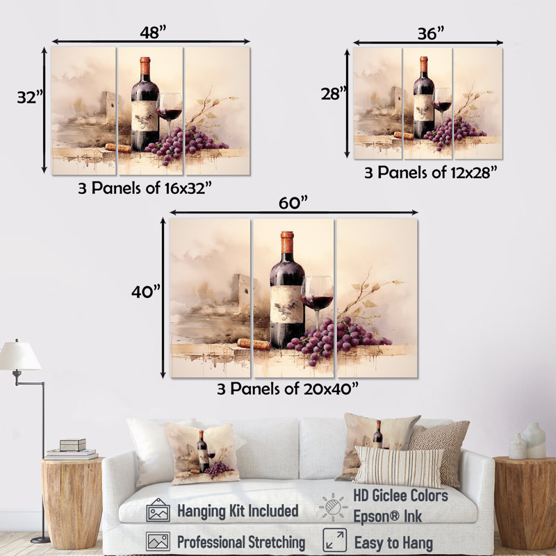 Cabernet Curve - ensemble d'art mural vin, H 28 po x l 36 po x P 1 po