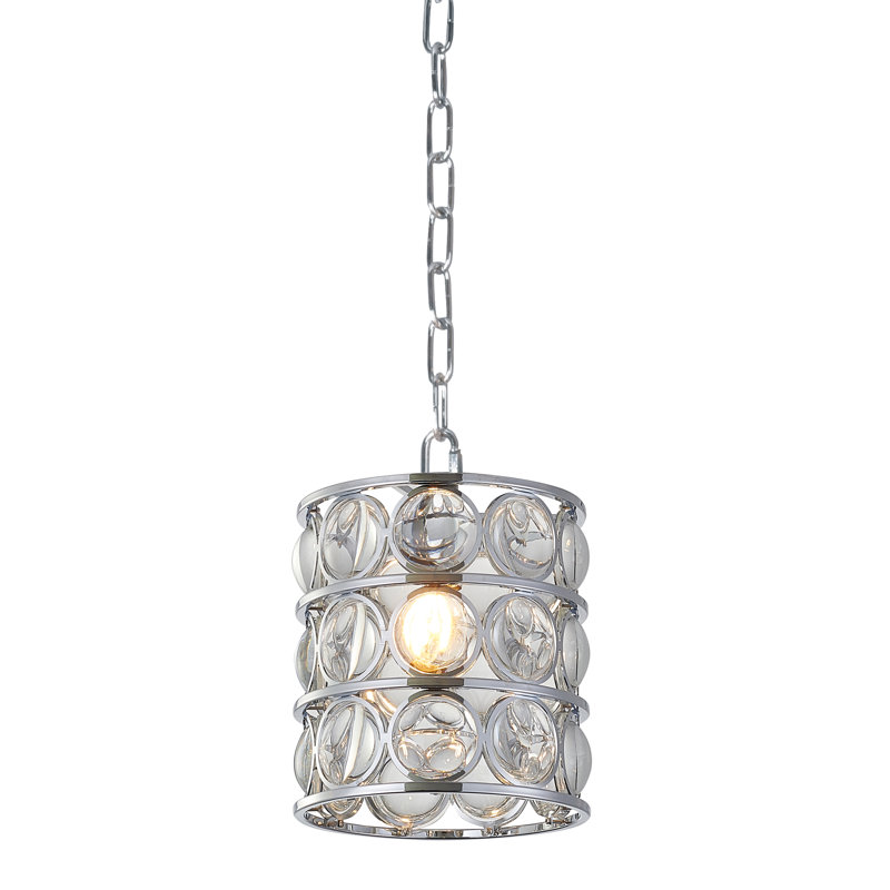 Luminaire suspendu 1 lumière en chrome avec loupe transparente, Chrome