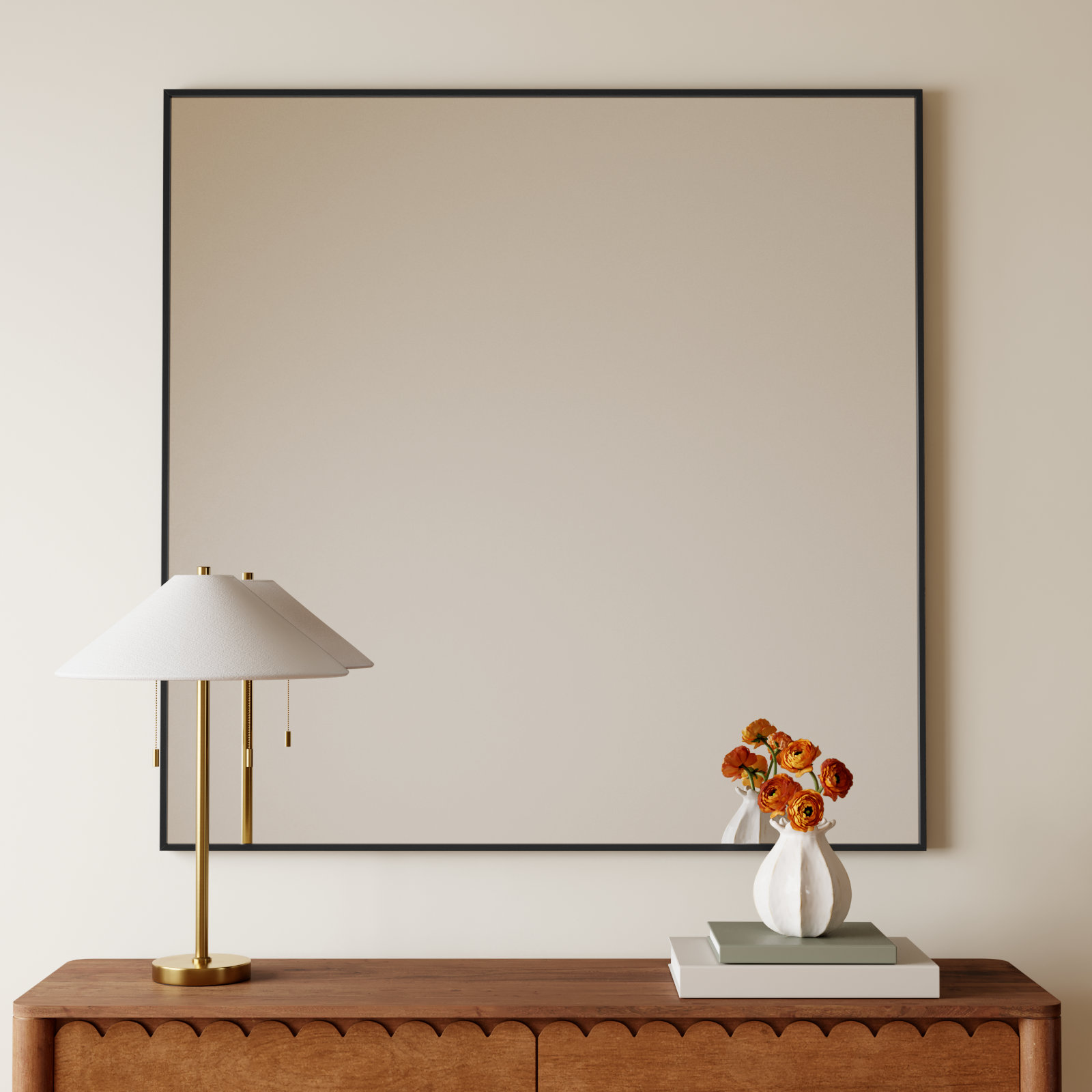 Valparaiso Metal Square Wall Mirror, 48"  x 48" , Black