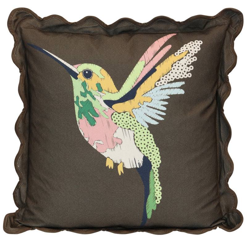 Tamara Day for StyleCraft Hummingbird Pillow - Left Facing - 22" x 22", Espresso foncé