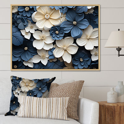 Blue And White Adorned Violets - Violets Framed Wall Art
