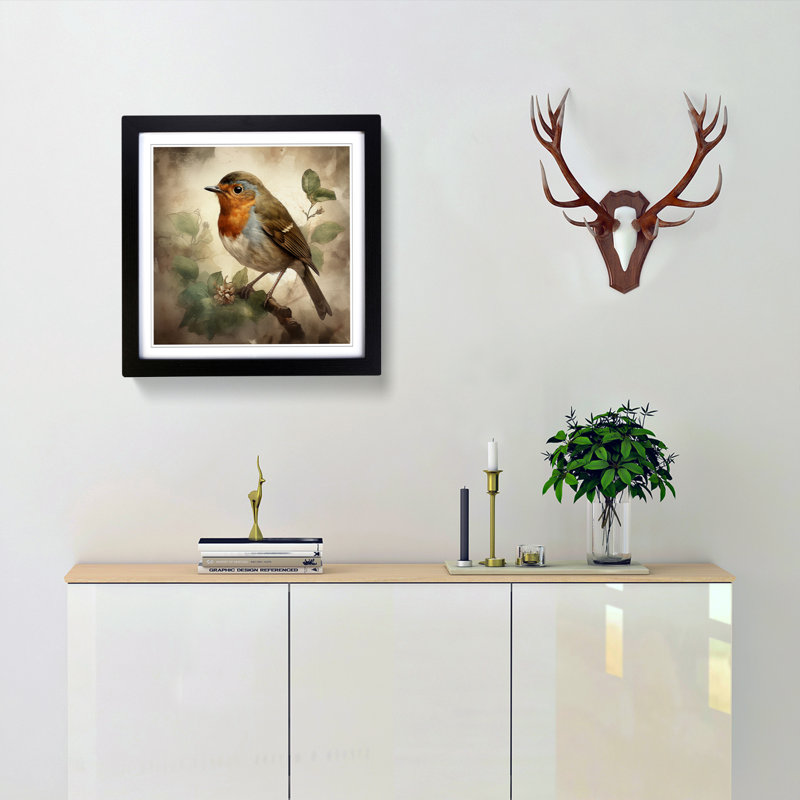 Robin Vintage - Single Picture Frame Print on Wood, Black