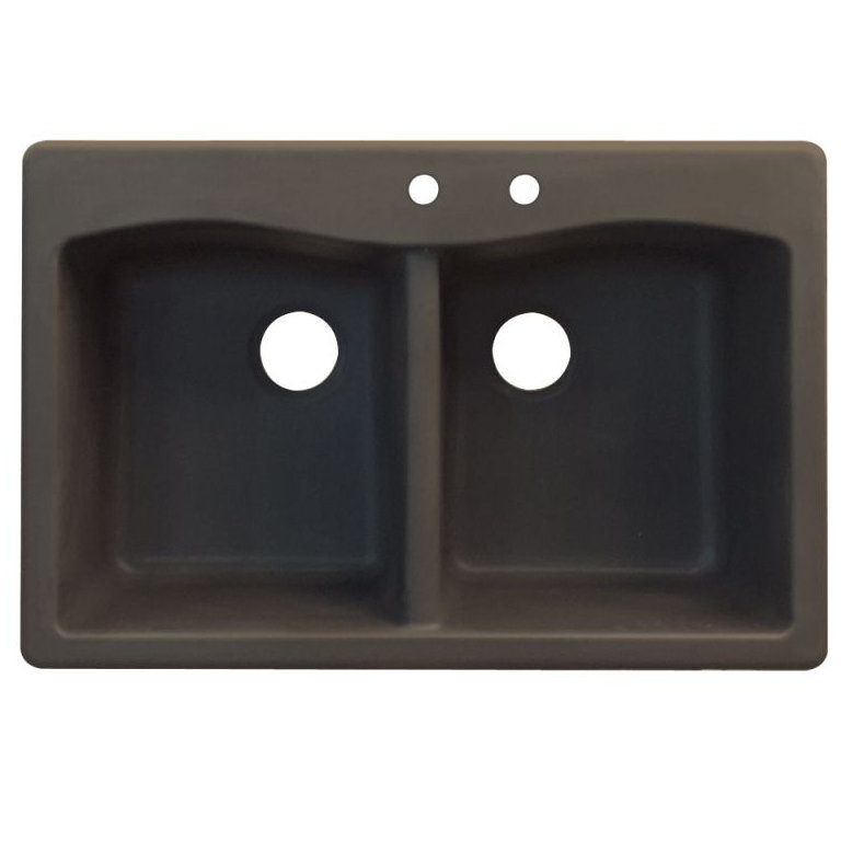 Aversa 33'' L Double Bowl Granite Kitchen Sink, Espresso, 2 hole