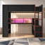 Lit mezzanine simple en bois avec bureau, tablettes multiples, DEL et station de charge, noir et rouge-92602021