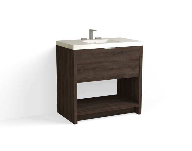 Vista 36" W Freestanding Single Bathroom Vanity, White Gloss, Nocino/Matte Black, 8" Widespread