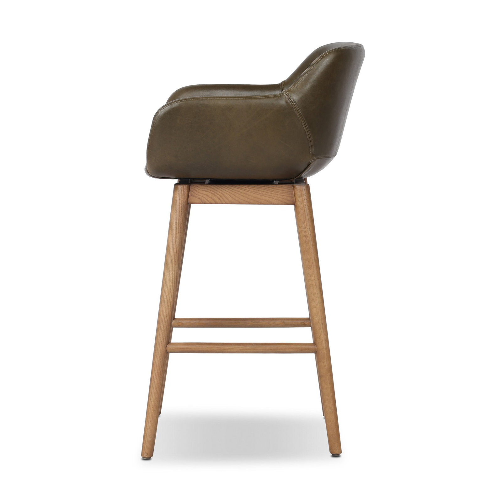 Bahari Swivel Leather Stool, Counter Stool (26.5" Seat Height), Dulane Moss/Genuine Leather, Amber Ash