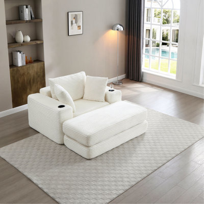 52.4'' Boneless Chaise Lounge Chair Indoor-Oversized Cloud-Like Cozy Comfy Modular 3-In-1 Sofa Bed For Reading, Living Room & Bedroom Corduroy Couch Sleeper