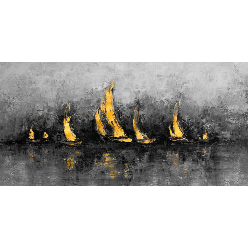 Gold sailboats - 15.75"x31.50" Desk mat