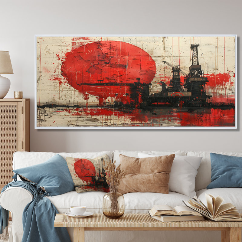 Impression d'art mural rouge noir et pétrochimie, Toile encadrée flottée blanche, H 28 po x l 60 po x P 1,5 po