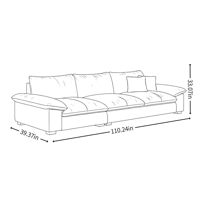 Canapé de salon italien simple, Brun, H 33,07 po x l 110,24 po x P 39,37 po, 3