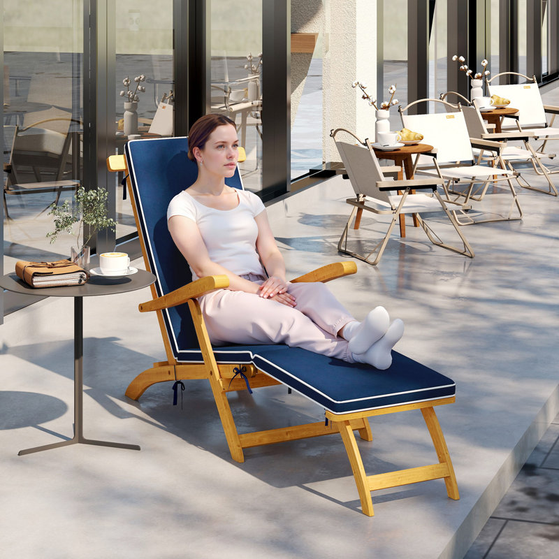 Méridienne d'extérieur, fauteuil inclinable pliant en bois d'acacia, Bleu
