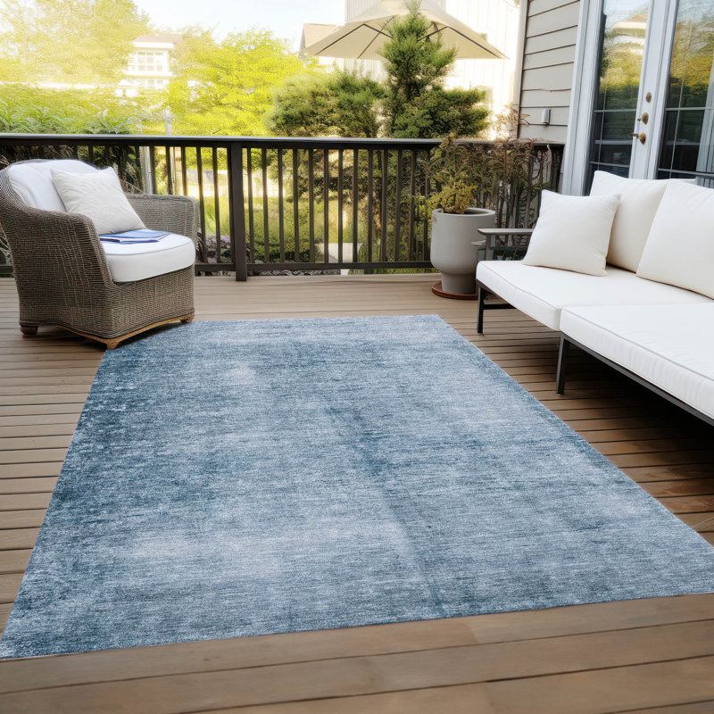 Machine Washable Indoor/Outdoor Xhevrie Denim Rug, Rectangle 8' x 10'