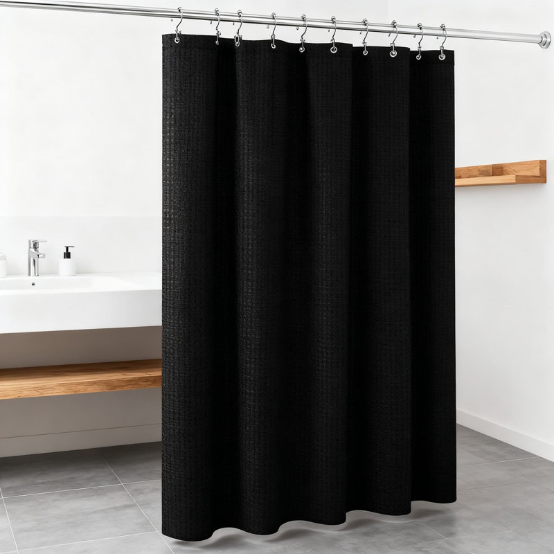 Ensemble de rideau de douche 3 en 1 tissé gaufré avec doublure et 12 crochets double face, rideau de bain en polyester épais pour une protection imperméable