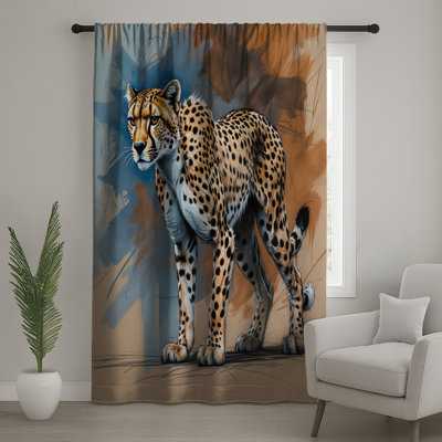 Cheetah Illustration Painting Window Curtains, Cheetah Sheer & Blockout Curtains - 1 Panel