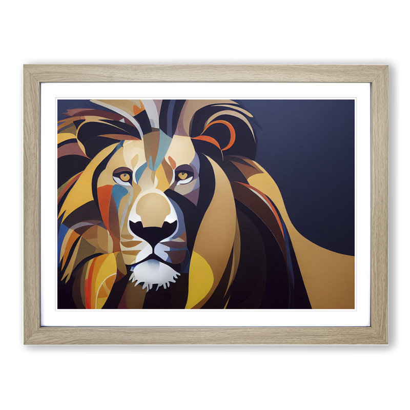 Intense Lion - Framed Print, 34cm H x 46cm W x 2cm D, Oak