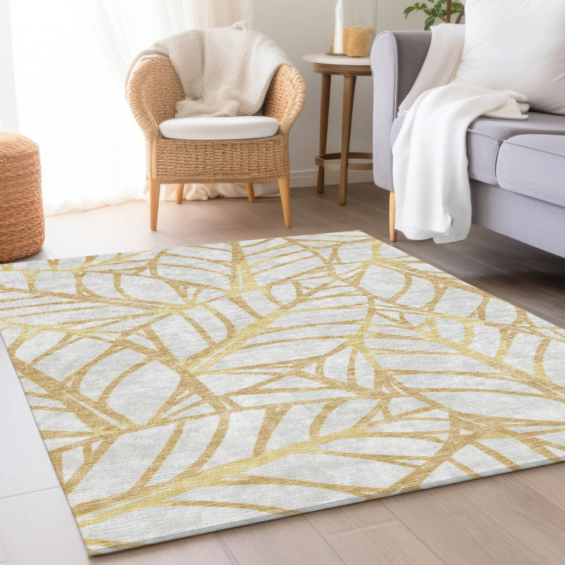 Neysa Washable Floral Indoor / Outdoor Rug, Rectangle 10' x 14'